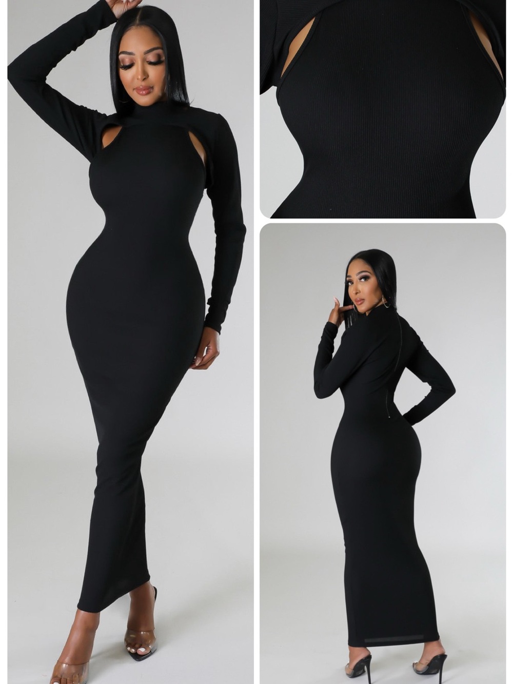 Long Sleeve Cutout Maxi Dress in Black